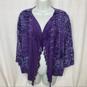 Wild woman of Chico Ca; Cardigan, Fringed, open front; kimono sleeve, boho artsy